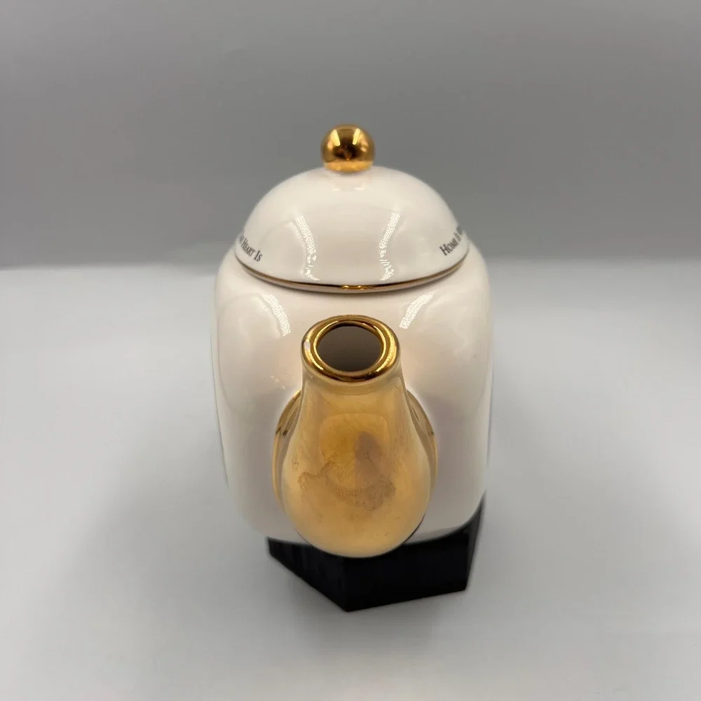 Thomas Kinkade Home Is Where The Heart Is II Teapot Teleflora Gold Trim Ceramic